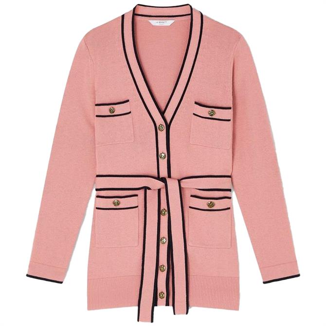 L.K. Bennett Gaia Pink Wool Cotton Long Belted Cardigan
